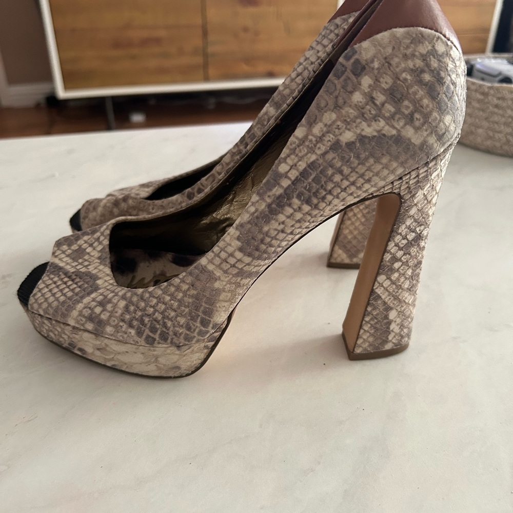 Sam Edelman Gray Block Heel Peep-Toe Pumps